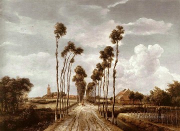 地味なシーン Painting - ミッデルハルニスの路地風景マインデルト ホッベマ